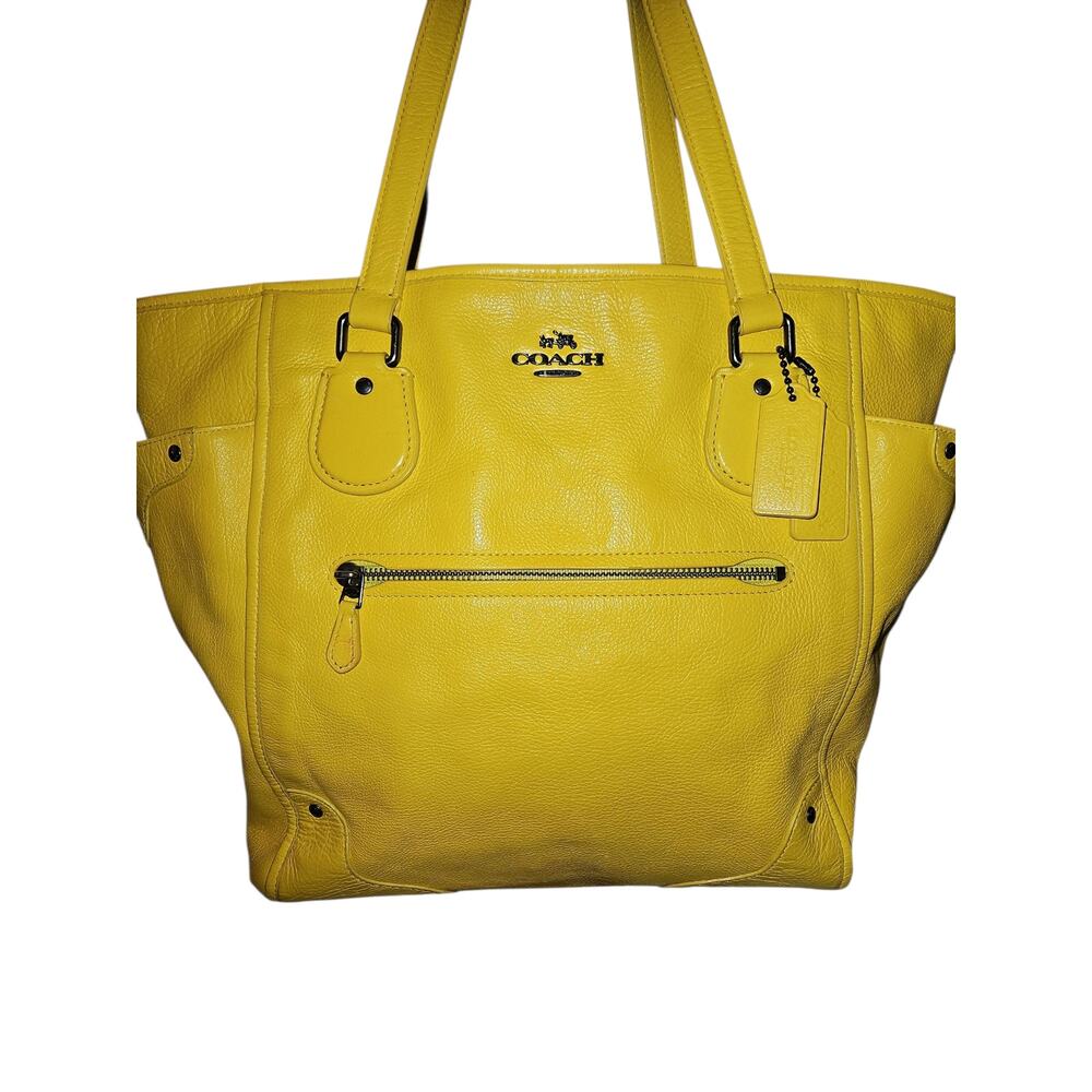 Coach F34039 Mickie Large Yellow Pebbled Grain Leather Shoulder Tote
